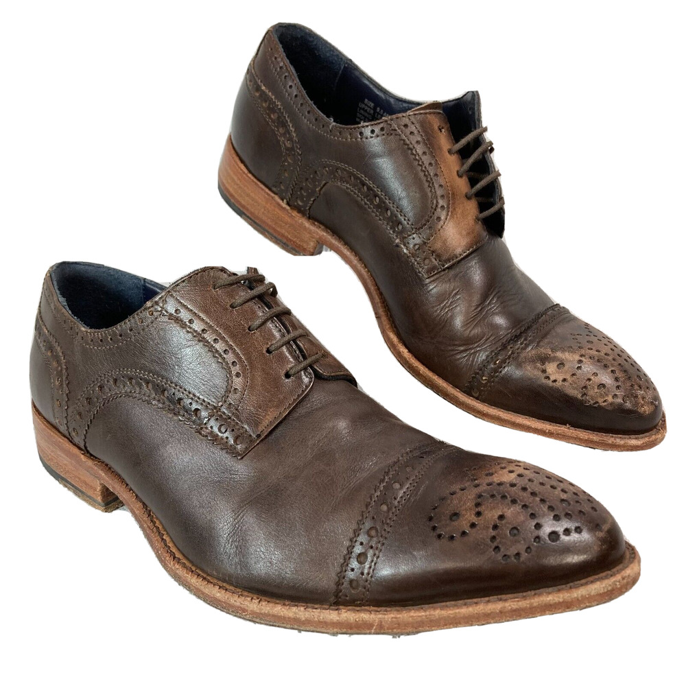 Messico Shoes Men Sz 9.5 Brown Distress Leather Wing Tip Cap Toe Lace‎ Up Oxford